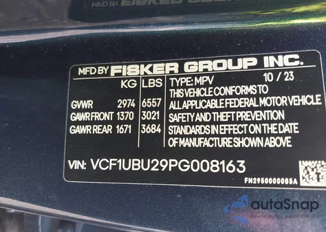 2023 Fisker Ocean Ultra from USA, damaged, VIN VCF1UBU29PG008163